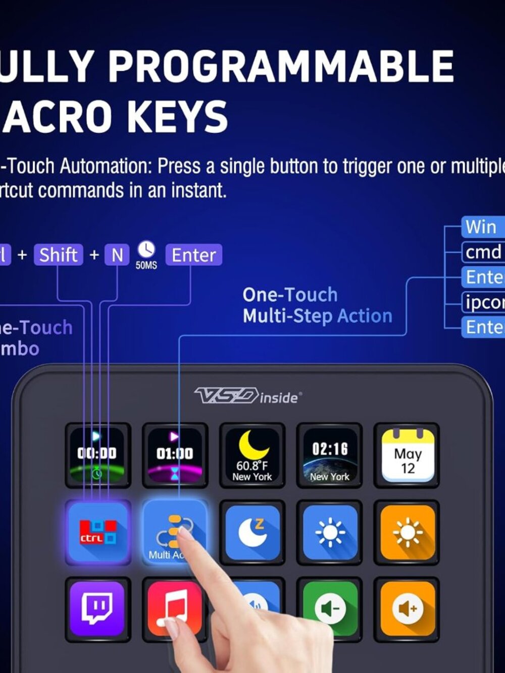 Macro Keypad, Stream Controller Deck Gaming Streaming Shortcut Keyboard, 18 Prog - Picture 2 of 9